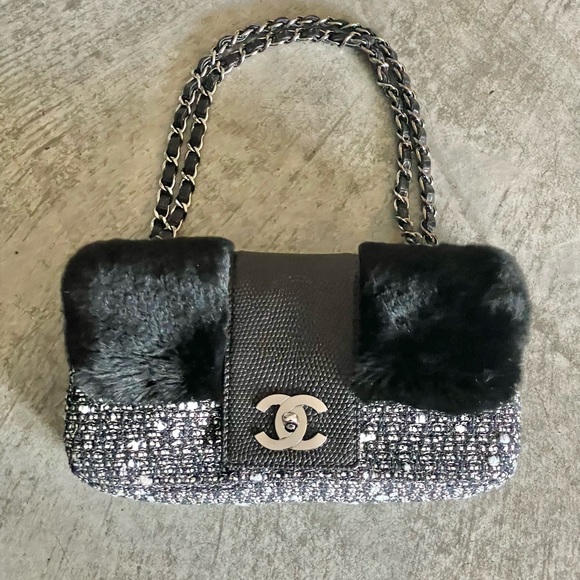 Authentic Chanel Fantasy Tweed and Fur Flap Bag - Picture 6 of 15